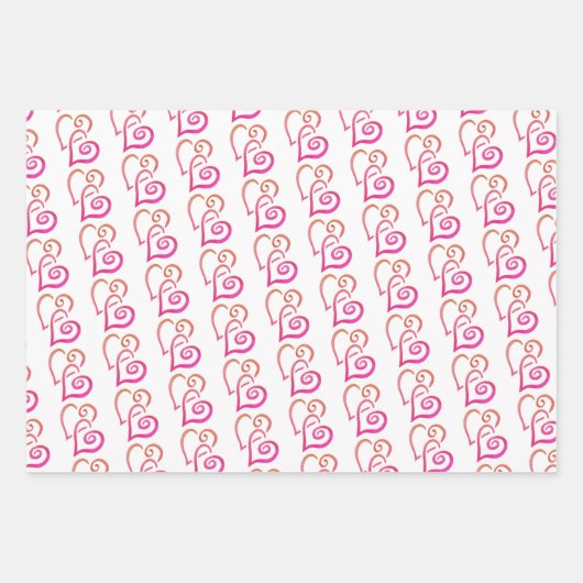 Twee roze Oranje gekoppelde harten patroon Inpakpapier Vel (Voorkant 3)