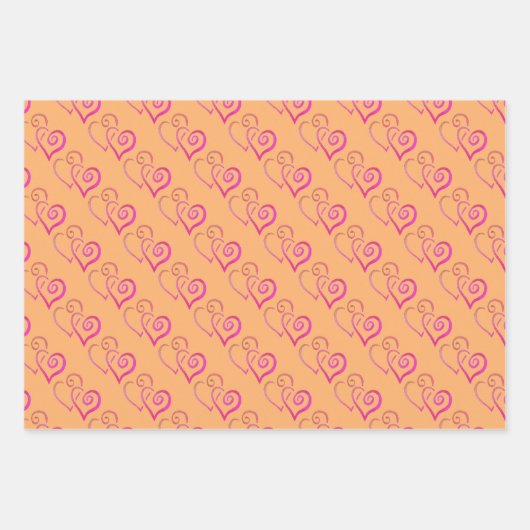 Twee roze Oranje gekoppelde harten patroon Inpakpapier Vel (Voorkant 2)