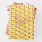 Twee roze Oranje gekoppelde harten patroon Inpakpapier Vel (In situ)