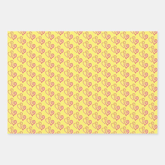 Twee roze Oranje gekoppelde harten patroon Inpakpapier Vel (Voorkant)