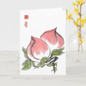 Twee Roze Perziken Kaart (Gele Bloem)