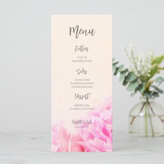 Twee roze pioenrozen menu (Staand voorkant)