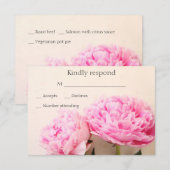Twee roze pioenrozen RSVP kaartje (Voorkant / Achterkant)