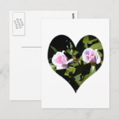 Twee roze rozen in een hart briefkaart (Voorkant / Achterkant)
