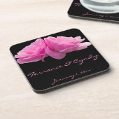 Twee roze rozen persoonlijk huwelijk bier onderzetter (Linkerzijde)
