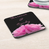 Twee roze rozen persoonlijk huwelijk bier onderzetter (Linkerzijde)