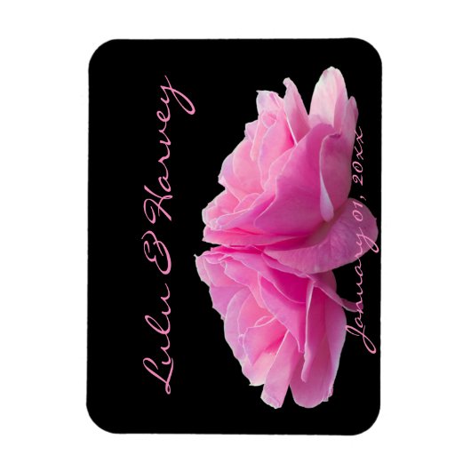 Twee roze rozen persoonlijk huwelijk magneet (Verticaal)