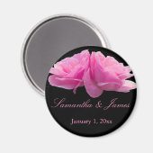 Twee roze rozen persoonlijk huwelijk magneet (Voorkant / Achterkant)