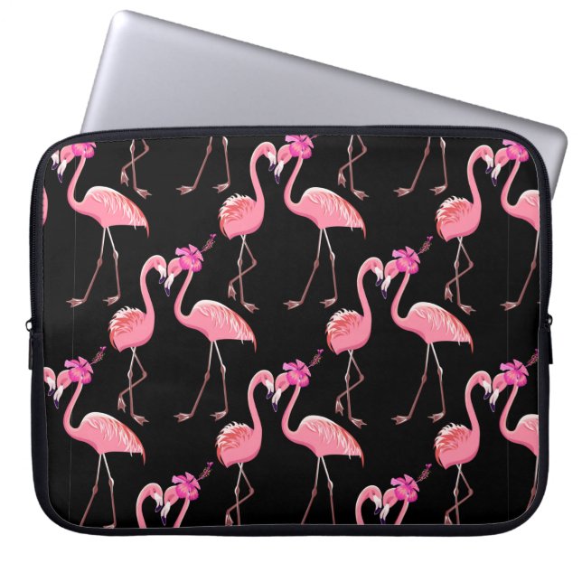 Twee roze vlammen op een zwarte achtergrond. Naadl Laptop Sleeve (Voorkant)