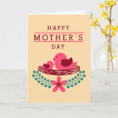Twee roze vogels Moederdag Kaart (Gele Bloem)