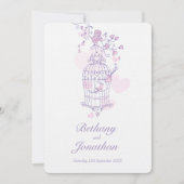 Twee roze vogels openen vogeljacht bruiloft kaart (Voorkant)