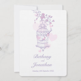 Twee roze vogels openen vogeljacht bruiloft kaart