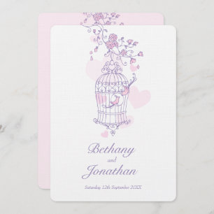 Twee roze vogels openen vogeljacht bruiloft kaart