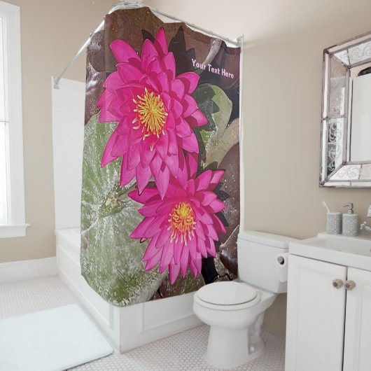 Twee roze waterlelies douchegordijn (In situ)