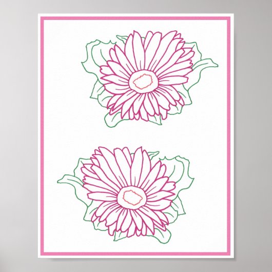 Twee roze zonnebloemen contouren, Posters (Voorkant)