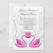 Twee roze zwanen huwelijksuitnodiging kaart (Voorkant)