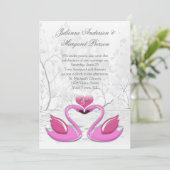 Twee roze zwanen huwelijksuitnodiging kaart (Staand voorkant)