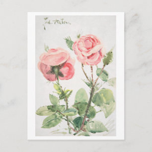 Twee rozen (1884–1904) aquarel kunst  briefkaart