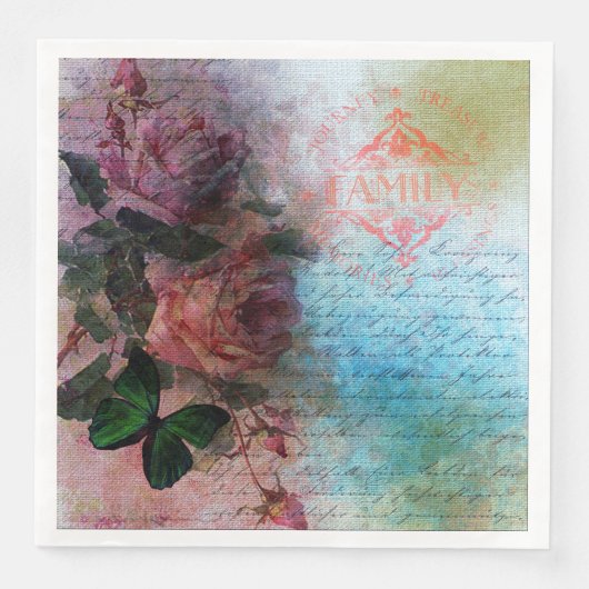 Twee Rozen Bloemenfamilie Ephemera Decoupage Servet (Voorkant)