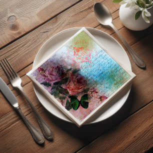 Twee Rozen Bloemenfamilie Ephemera Decoupage Servet