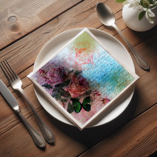 Twee Rozen Bloemenfamilie Ephemera Decoupage Servet