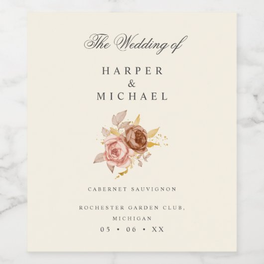 twee rozen gepersonaliseerde bruiloft wijn etiket (Enkel label)