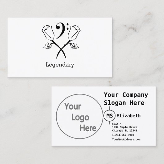 Twee Rozen met een Bass Clef Visitekaartje (Voorkant / Achterkant)