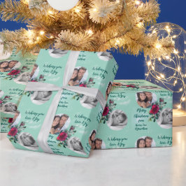 Twee Rozen voor Kerstmis met fotosjabloon Cadeaupapier