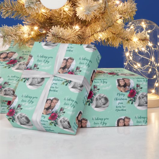 Twee Rozen voor Kerstmis met fotosjabloon Cadeaupapier (Feestdagen)
