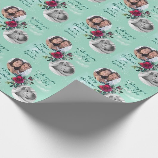 Twee Rozen voor Kerstmis met fotosjabloon Cadeaupapier (Hoek)