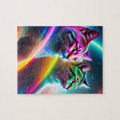Twee ruimte Katten Neon Lichten Kleurrijke Katten Legpuzzel (Horizontaal)