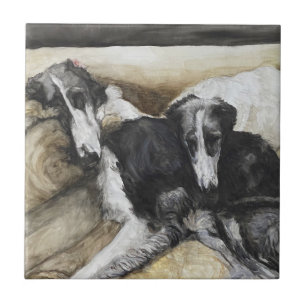 Twee Russische Wolfhound Dog Art keramische tapijt Tegeltje