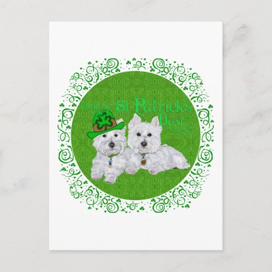 Twee rustende Westies op St. Patrick's Day Briefkaart (Voorkant)