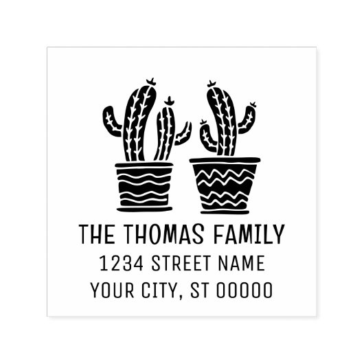Twee rustieke cactusplanten in potten Naam Adres Zelfinktende Stempel (Design)