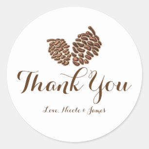 Twee rustieke dennenappels land bruiloft gunst ronde sticker