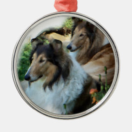 Twee Sable Rough Collies Metalen Ornament