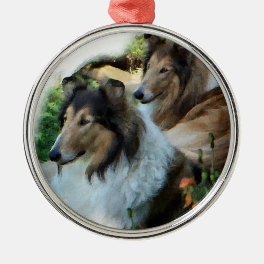 Twee Sable Rough Collies Metalen Ornament (Voorkant)