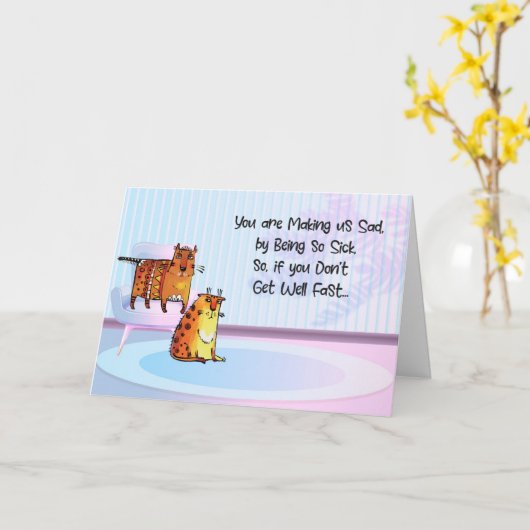 Twee sad-comische katten, omdat het kind ziek is kaart (Gele Bloem)