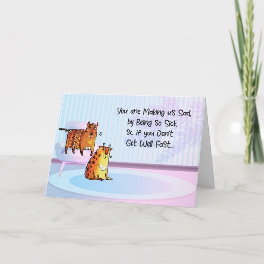 Twee sad-comische katten, omdat het kind ziek is kaart (Voorkant)