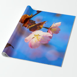 Twee Sakura Flowers op blauw Cadeaupapier