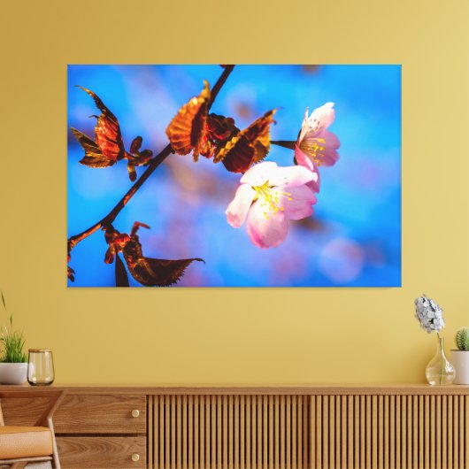Twee Sakura Flowers op blauw Canvas Afdruk (Insitu (Woonkamer))