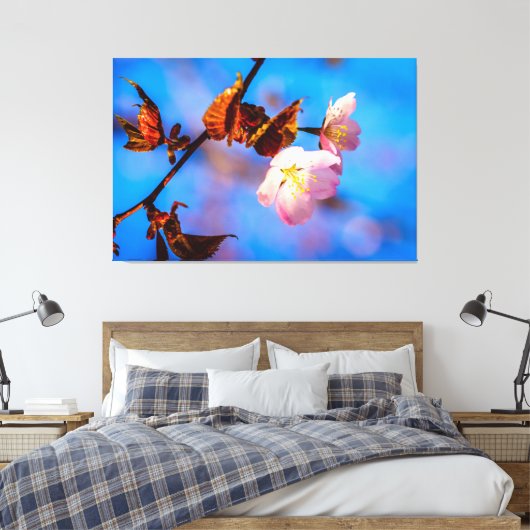 Twee Sakura Flowers op blauw Canvas Afdruk (Insitu (Slaapkamer))