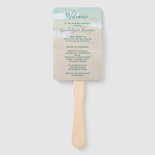 Twee Sand Dollars Beach Scene Fan Wedding Programm Handwaaier (Voorkant)