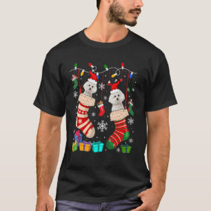 Twee Santa Bichon Frise Dogs In Kerst Sokken Ow T-shirt