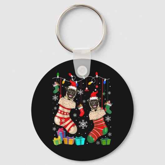 Twee Santa Pug-honden in Hondenliefhebber met kers Sleutelhanger (Voorkant)