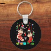 Twee Santa Pug-honden in Hondenliefhebber met kers Sleutelhanger (Voorkant)