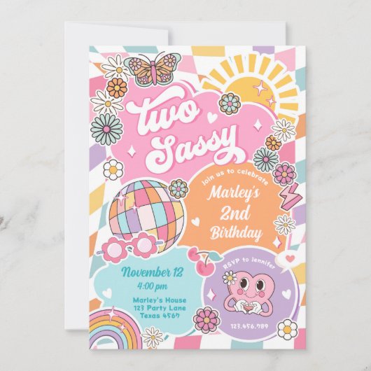 Twee Sassy Groovy Retro Preppy Varsity Verjaardag Kaart (Voorkant)