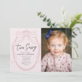 Twee Sassy Roze Tiara & Bow Meisje Foto 2e verjaar Kaart (Staand voorkant)