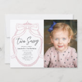 Twee Sassy Roze Tiara & Bow Meisje Foto 2e verjaar Kaart (Voorkant)