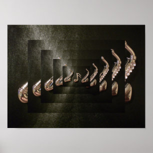 Twee saxofone die een muzieknoot speelt poster